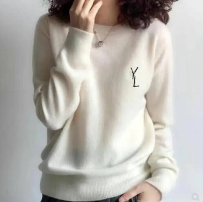 yslhand sweater 2024 Laurent Designer puff cashmere sweater women's loose round neck sweaters versatile Y embroidery knit bottom shirt pullover