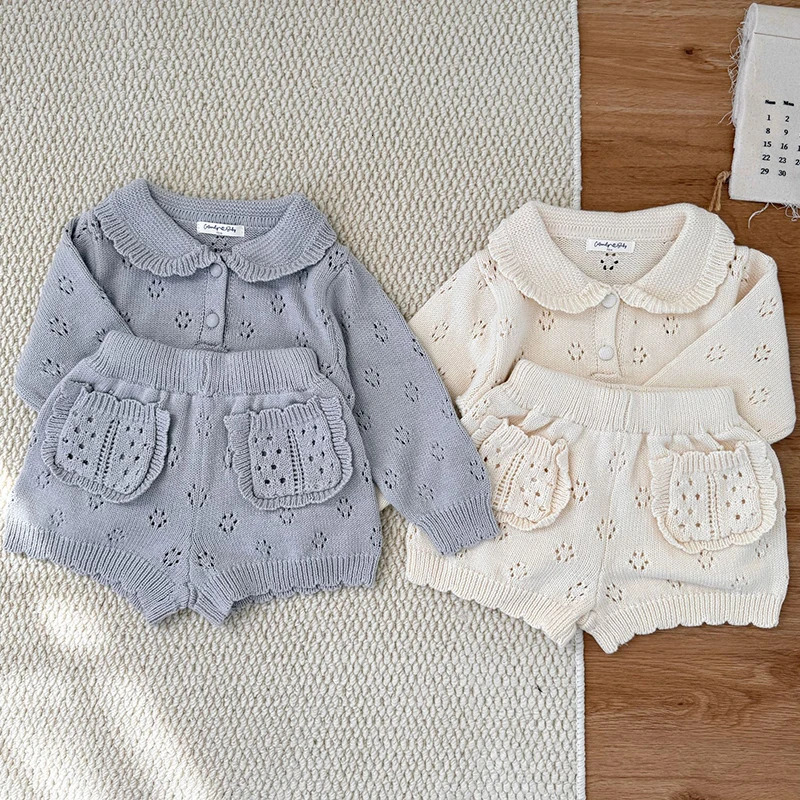 Baby Clothing Set 2026 Spring Autumn Girls Knitted Sets Sweater PP Short Sweet Two Piece Suit Knit Outfits 261016