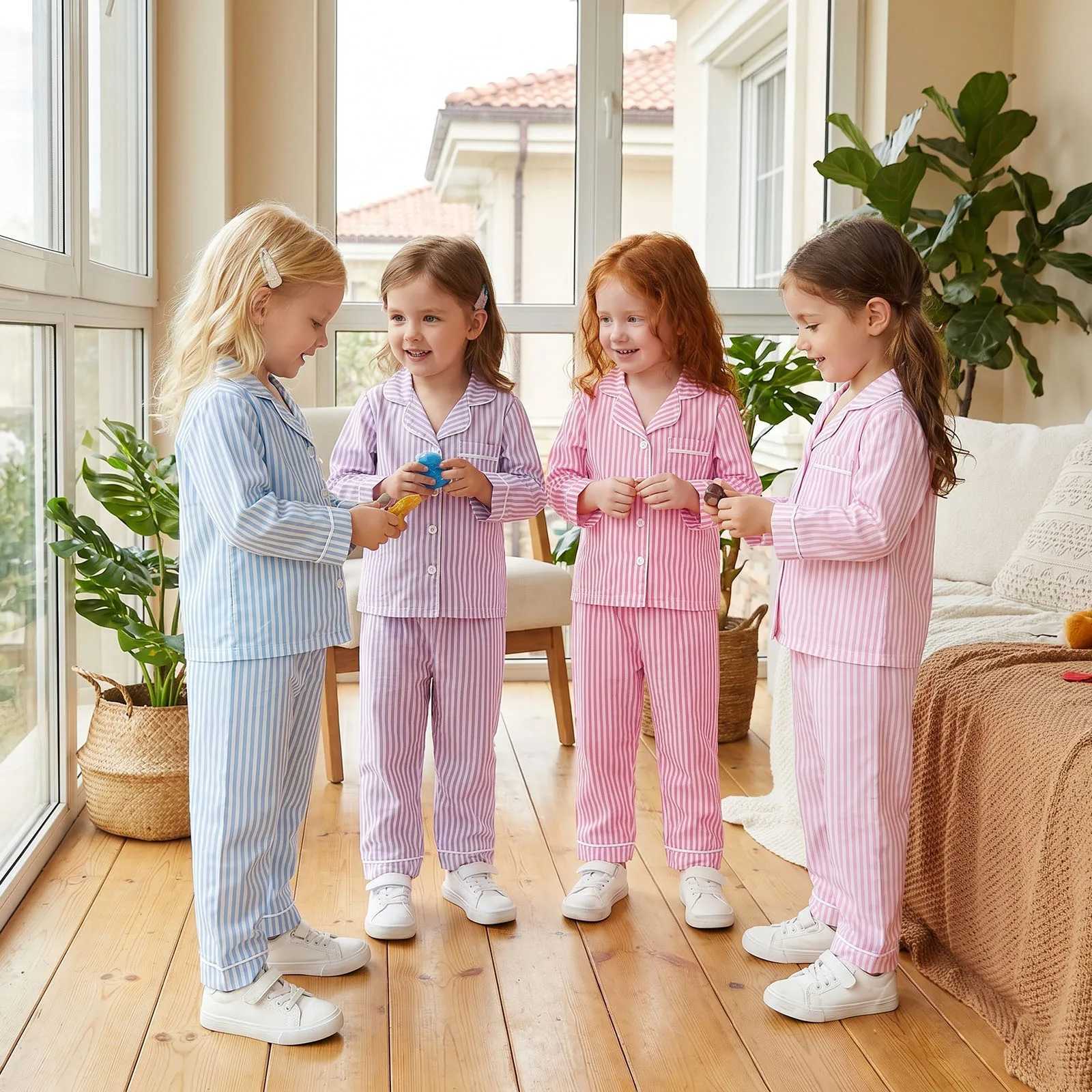 Pajamas Children's Clothing Kids Girl Boy Pajama Sets Striped Long Sle Button-up Shirts Tops and Pants Spwear Loungewear OutfitsW261019