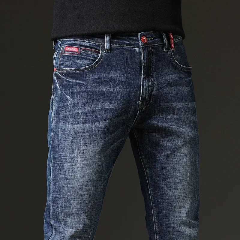 Men's Jeans 2023 Spring Autumn Men's Blue Jeans Solid Color Micro-elastic Classic Jeans Men Straight Slim Fashion Denim Trousers MaleT2610