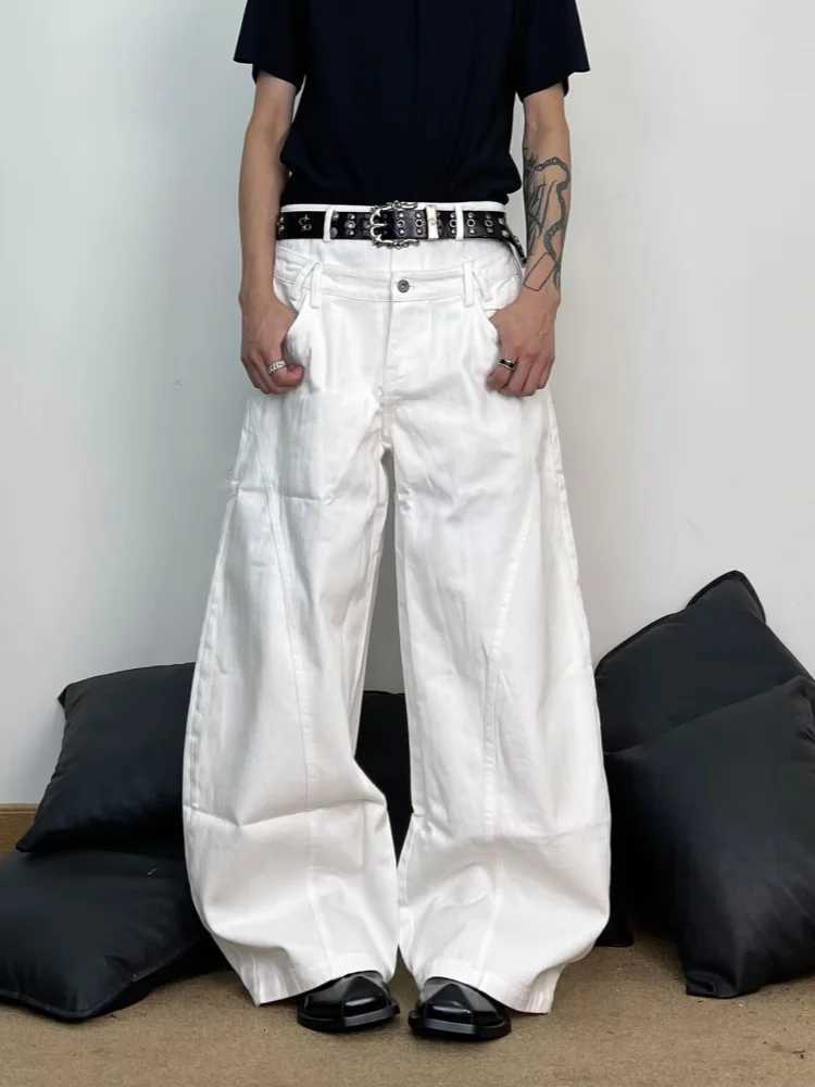 Men's Jeans 2026 Ropa Y2K Fashion Double Waistband White Baggy Jeans Pants For Men Clothing Straight Cotton Long Trousers Pantalon HombreT26101