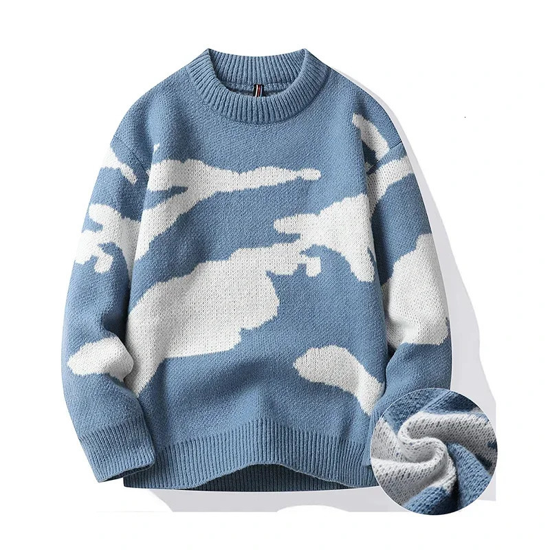 Autumn Men Casual Sweater Cloud Pattern Cute Couple Sweaters Round Neck Long Sleeve Male Knitted Sweater Harajuku Pullover 261015