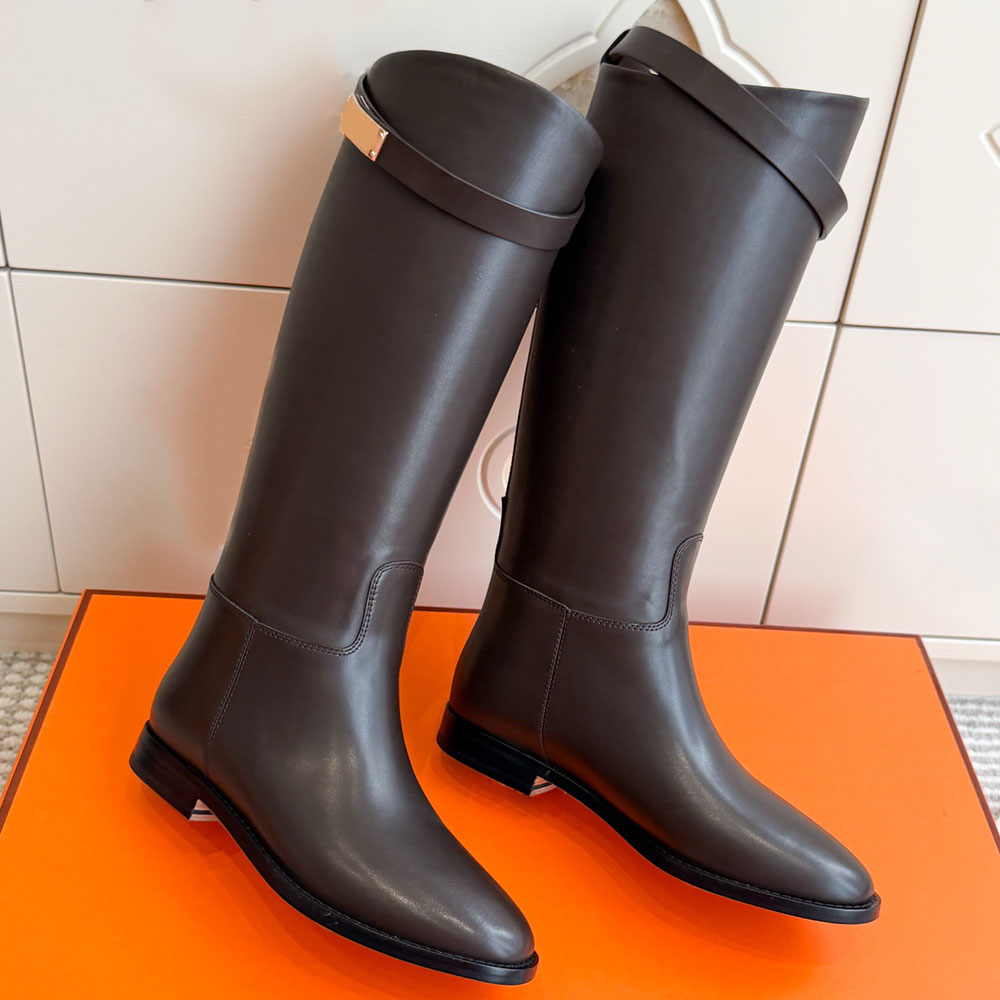 Jumping Shorter Boot Womens Designer Knee High Boots H042138Z Black Box Calfskin Boot Fashion Luxury Equestrian Boots Refined Brand Knight Boots Siz