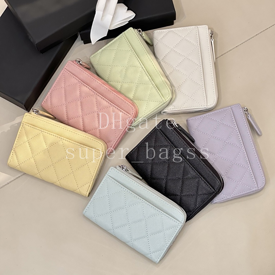 Zipped Coin Purse wallet 13.5CM Master Quality Designer Grained Calfskin Luxury Silver Rhinestones Coin Purse With Box XQ009