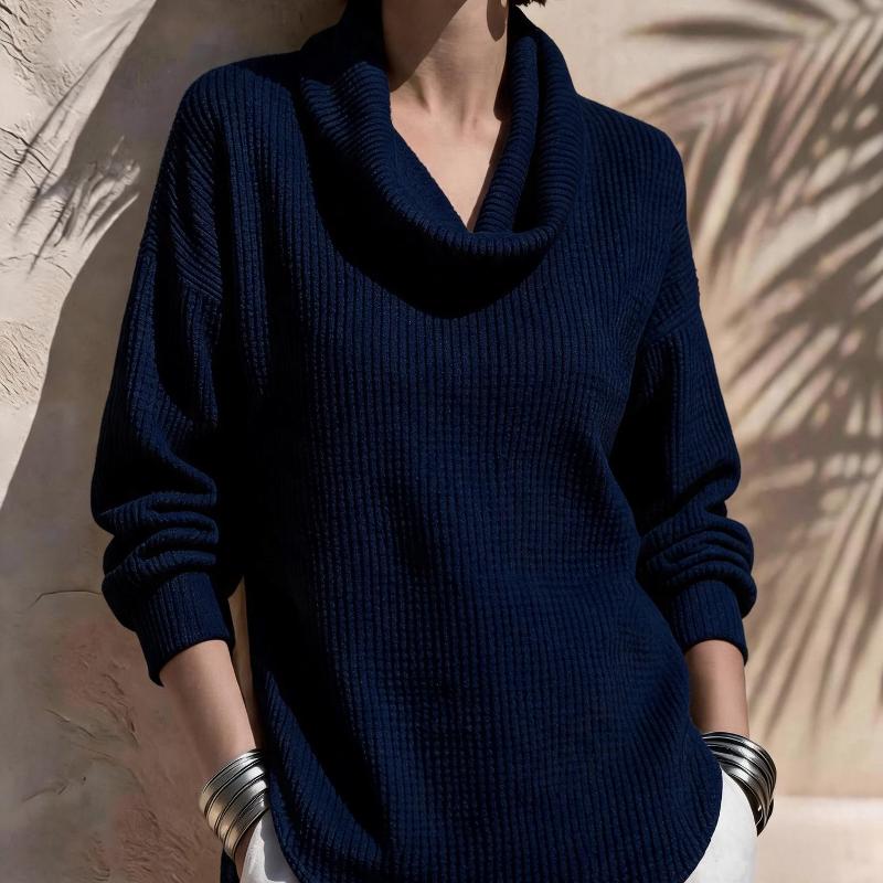 T-shirt à manches longues en tricot pour femmes, col bénitier, froncé, plissé, ample, décontracté, solide, ourlet Double incurvé, haut d'automne