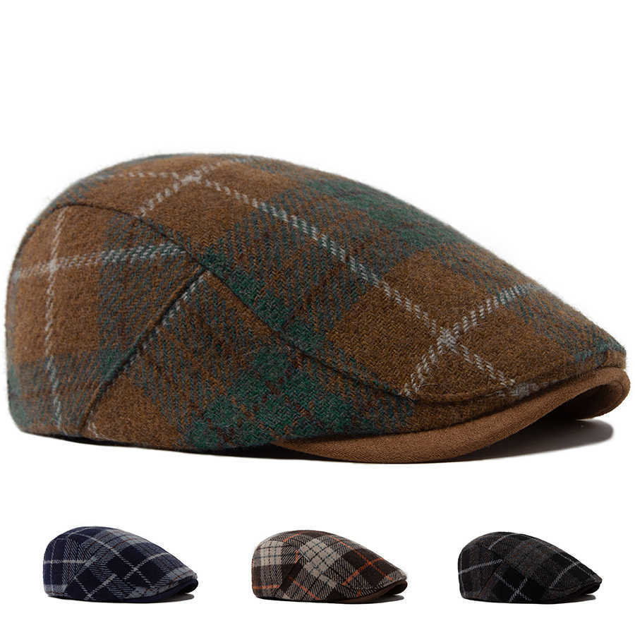 Wool Winter Color Grid Beret Men Vintage Fashion Newsboy Hat Autumn Warm Flat Cap For Women Retro Man Female Berets Adjustable S261016C7TJ