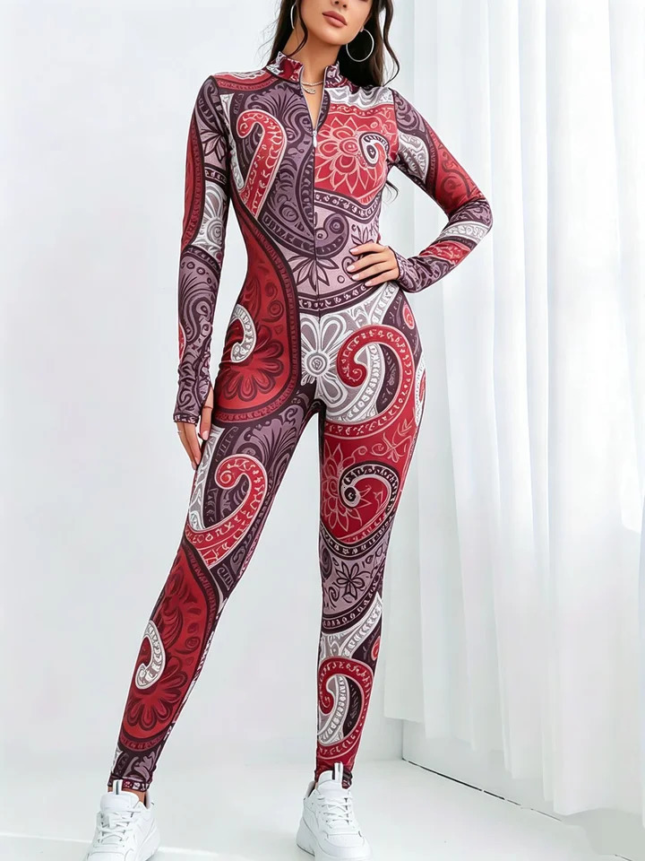 Fashionable long sleeved jumpsuit close fitting and versatile women's pants 261015