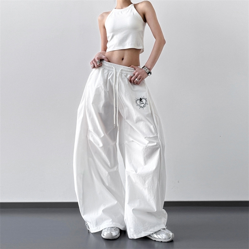 Y2K Hip Hop Dance Pants Womens White High Waist Jazz Joggers Streetwear Casual Trousers Quick Dry Workout 261014