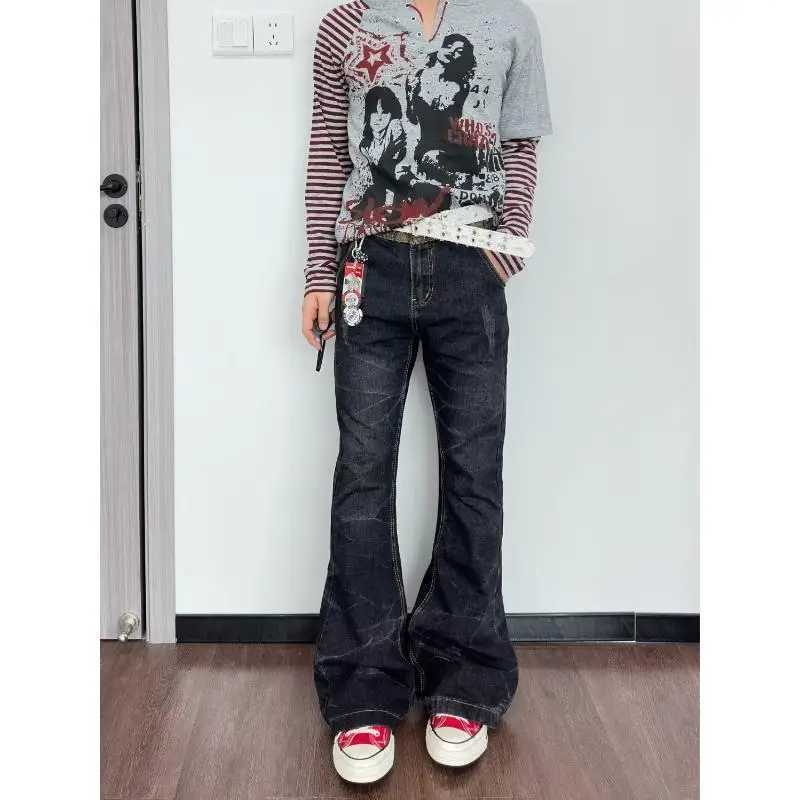 Men's Jeans Men's Flared Jeans Casual Straight Pants 90s Boys Solid Color Wide Legs Sweatpants Male High Waist Unisex TrousersT261016