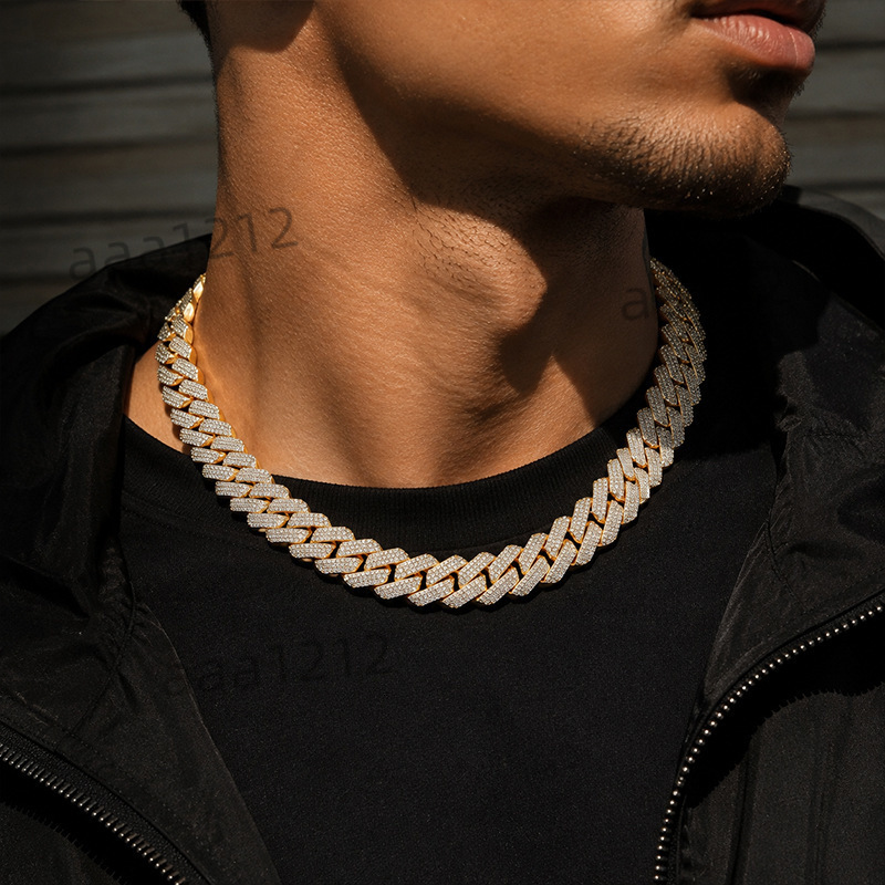 European American Cross-border Hip-hop 20mm Bubble Cuban Chain Full-Cubic Zirconia Copper Necklace Diamond-shaped Trendy Unisex