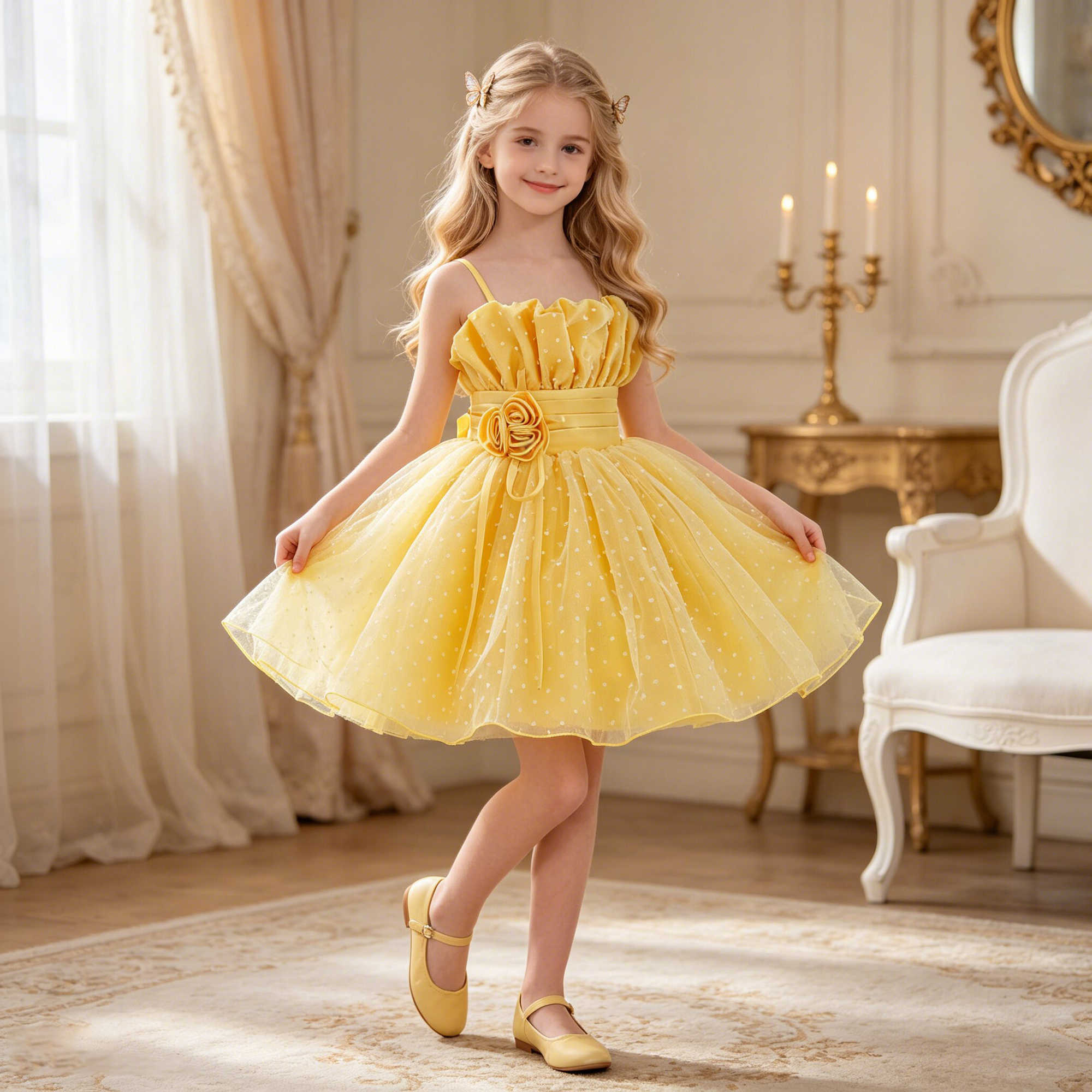 Flower Summer Bridesmaids Party Girls Dress Elegant Tulle Baptism Wedding Evening Princess Dresses Girl Host Birthday Prom Gown S261016V7N3