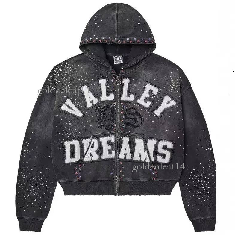 valleylys Hoody Unisex Y2k Streetwear Hip Hop Zip Up Hoodie Jacket Men Women Gothic Distressed Letter Graphic Print Long Sleeve Pullover Hooded Swea