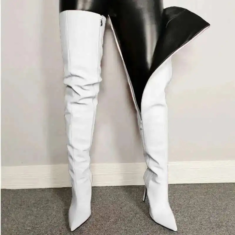 Big Size 40-46 High Heels Women's Over-the-knee Boots Pu Leather Stiletto Knee Boots Leg Boots For Girls 261016