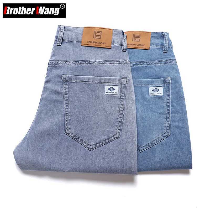 Men's Jeans Classic Style Summer Thin Lyocell Men's Jeans Business Casual High Quality Stretch Denim Pants Light Blue Trousers Male BrandT