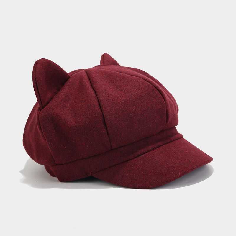 Beret New Women Cute Cat Ear Octagonal Hats Women Newsboy Cap Beret Women Vintage Painter Winter Hats for Women Octagonal Caps S261016090Q