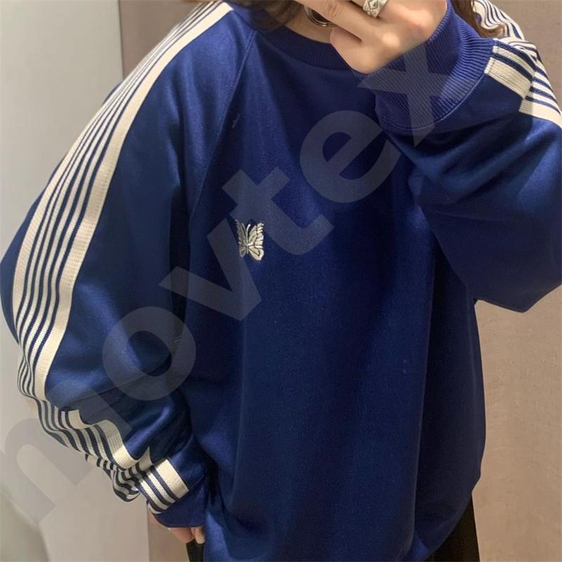 Unisex Oversized Crew Neck Sweatshirt With Butterfly Embroidery Long Sleeve Raglan Pullover Loose Fit Royal Blue Casual Top Soft Streetwear Crewn