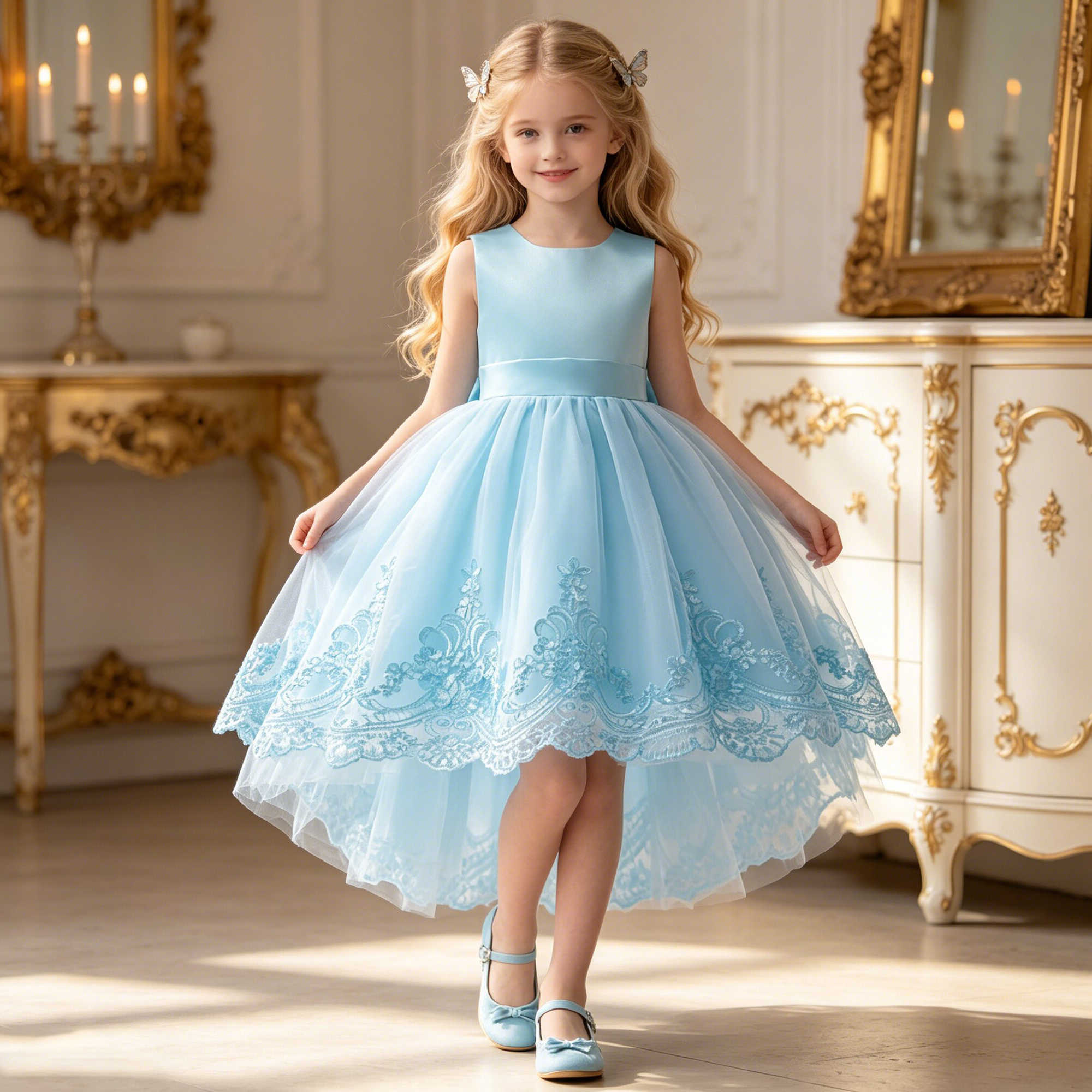 Party Trailing Dresses For Girl Pink Flower Bow Wedding Bridesmaid Girls Dress Elegant Tulle Birthday Princess Evening Prom Gown S2610164BCW