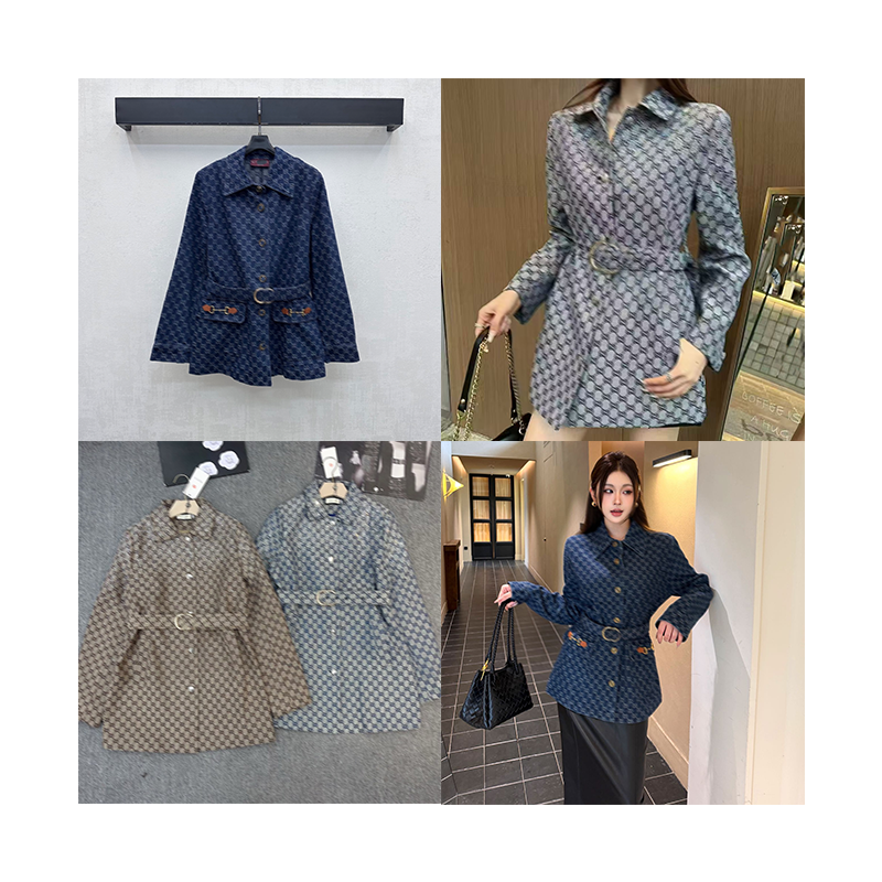 Cropped Jacket Women All Over Woven Pattern Shirt Collar Gold Button Ladies Casual Streetwear Fall Winter