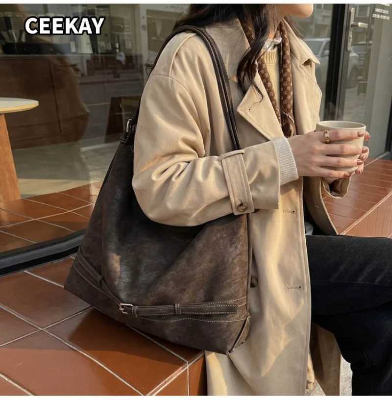 Shoulder Bags CEEKAY Women's Tote Bag Dark Brown Suede Texture Large Shoulder Handbag Buckle Strap Detail Daily Commute Casual Tote Bag X261016