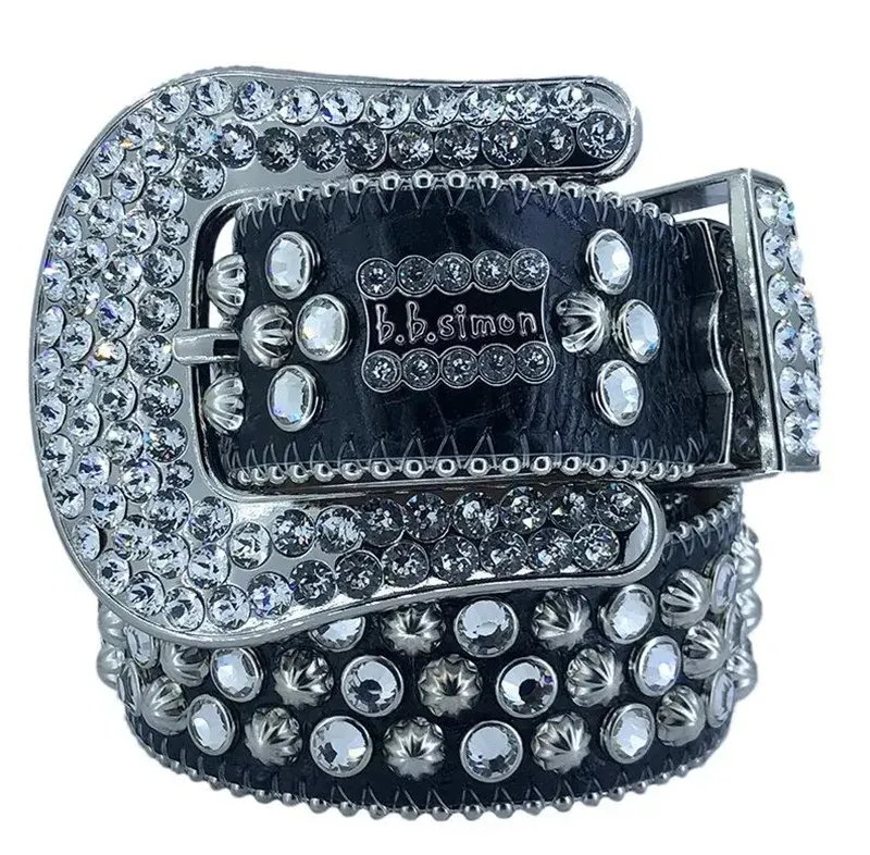 Luxury Designer Bb Belt Men Fashion Rhinestone Belt Western Bling Studded Design Leather Diamond Belt for Jeans