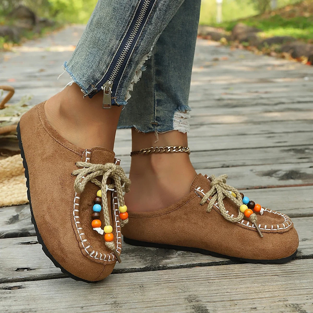Women's Fashion Outdoor Leisure Baotou Slippers Spring Summer Round Head Anti-slip Wear-resistant Comfortable Slippers 261016