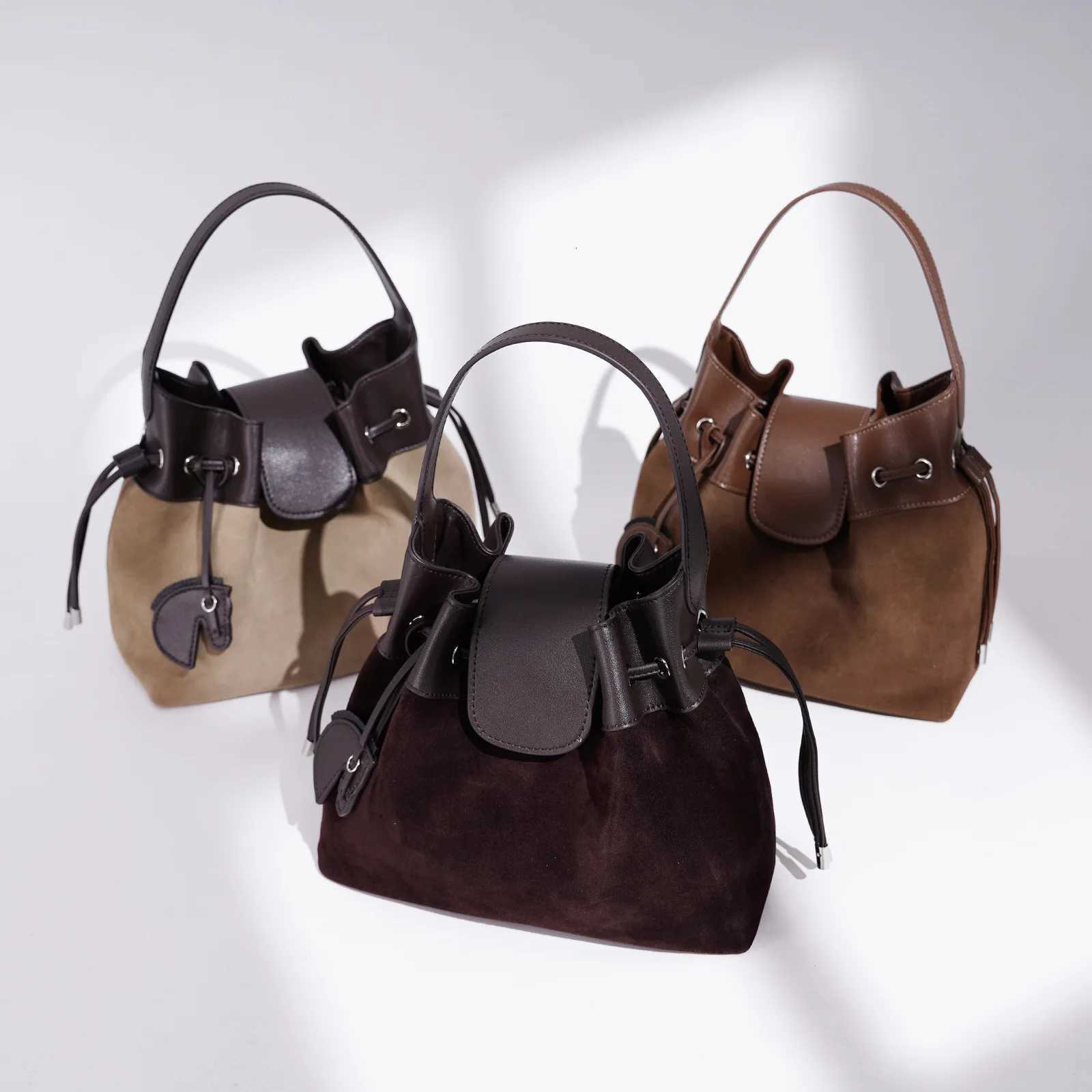 Cross Body Autumn/Winter Womens Bucket Bag Simple Shoulder Bag Suede Cowhide Crossbody Bag Fashion Genuine Leather Women Handbag H261016