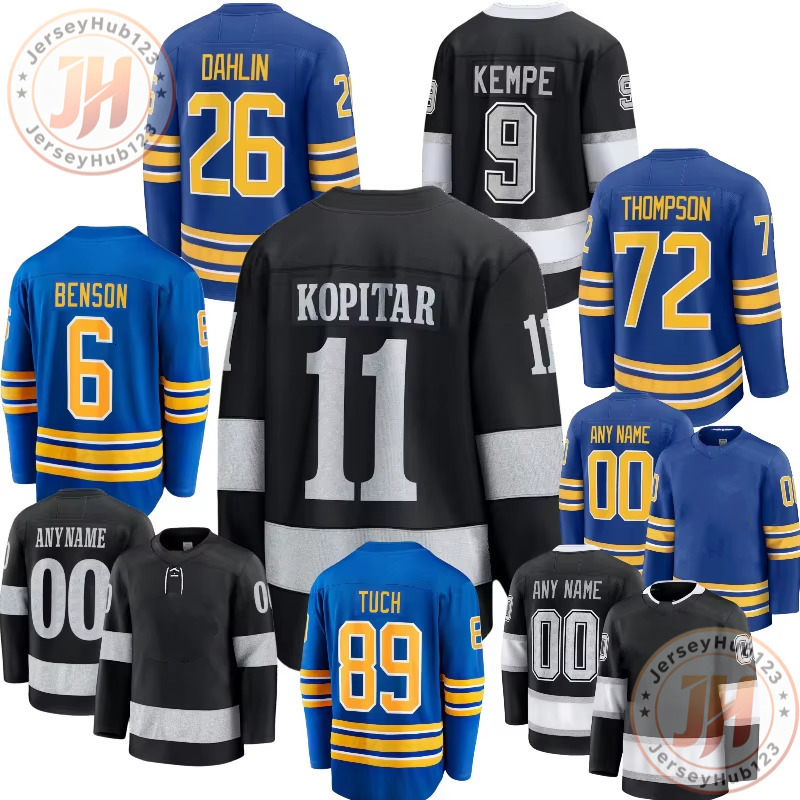 11 Kopitar #9 Kempe #72 Thompson #26 Dahlin #89 Tuch Men's Fully Stitched Ice Hockey Jersey Blue Wholesale Hockey Uniform