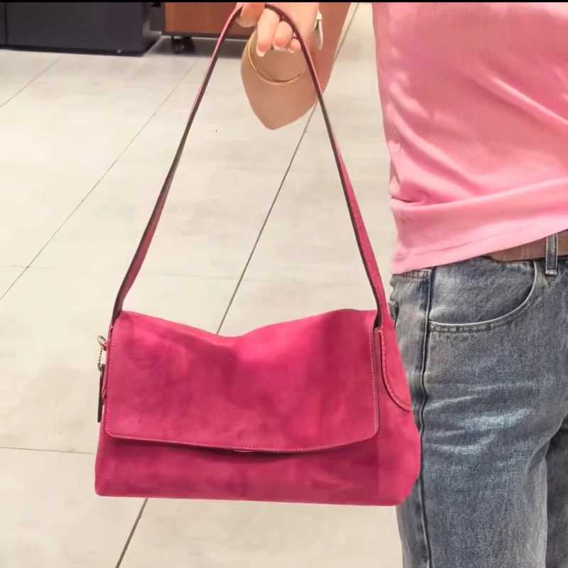 Cross Body Women Vintage Suede Shoulder Bag Solid Color Flap Underarm Handbag Large Capacity Casual Daily Commuter Ladies Tote Purse H261016