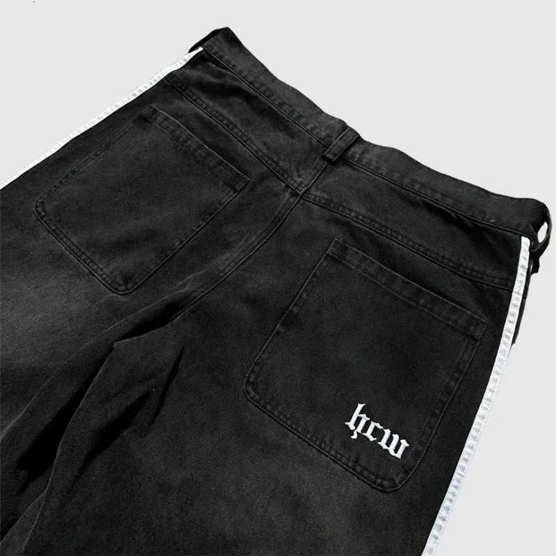 Men's Jeans Y2K Striped Jogging Jeans Men Women Harajuku Retro Striped Letter Graphics Embroidered Jeans Goth Casual Wide Leg Pants TrousersT26