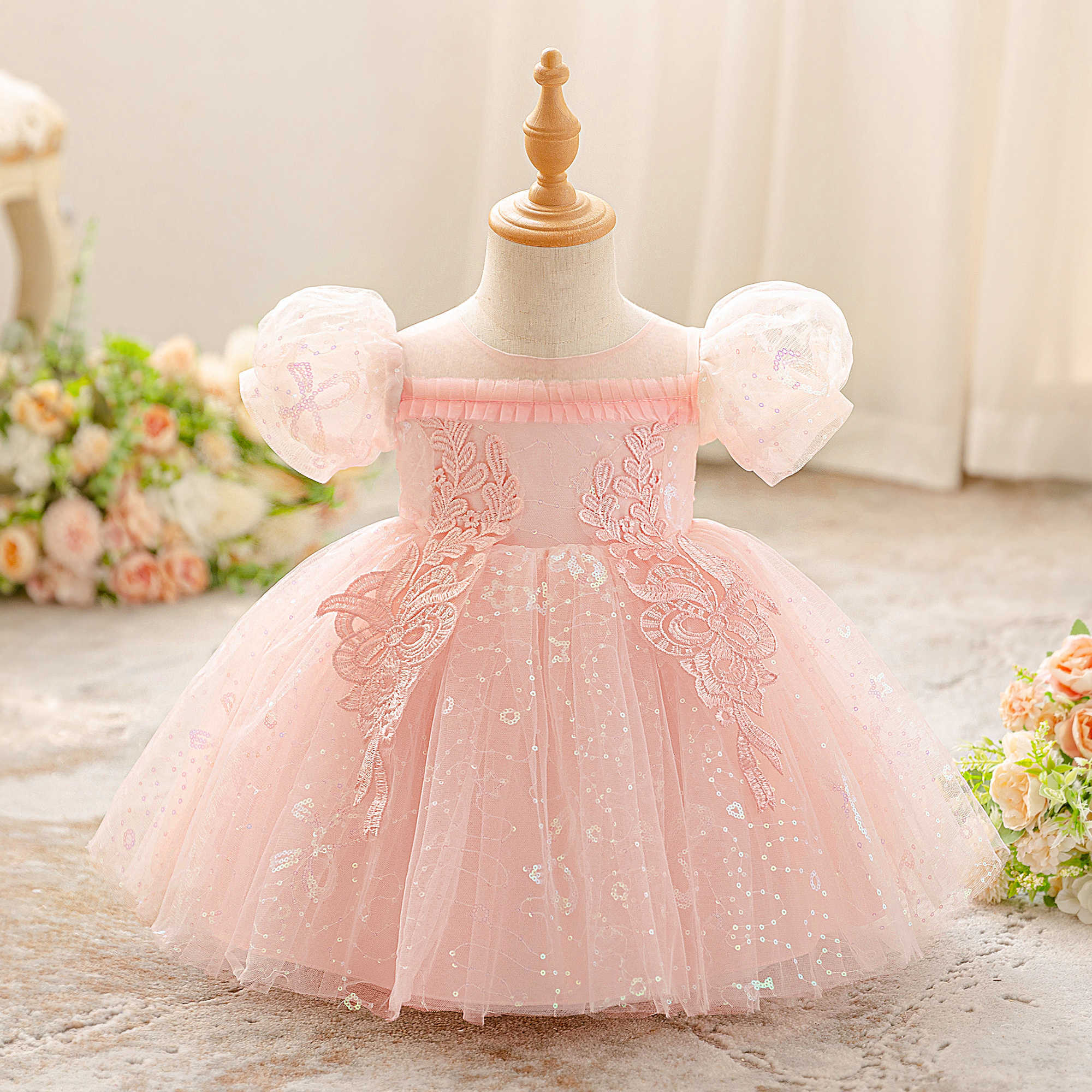 Flower Fashion Baby Girls Party Dresses Elegant Wedding 1st Birthday Princess Dress for Girl Tulle Bridesmaids Evening Prom Gown S261016W7E4