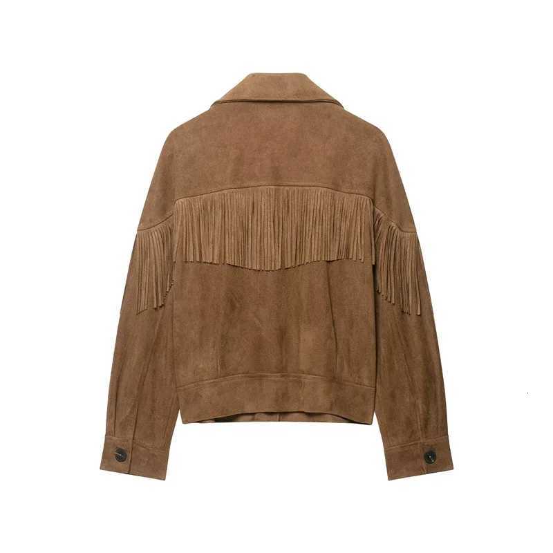 Jackets Guobioziy Women's Jacket Men's 2026 Spring and Autumn New Fashionable Versatile Suede Long Sleeve Turn-Down Collar Tassel Jacket N