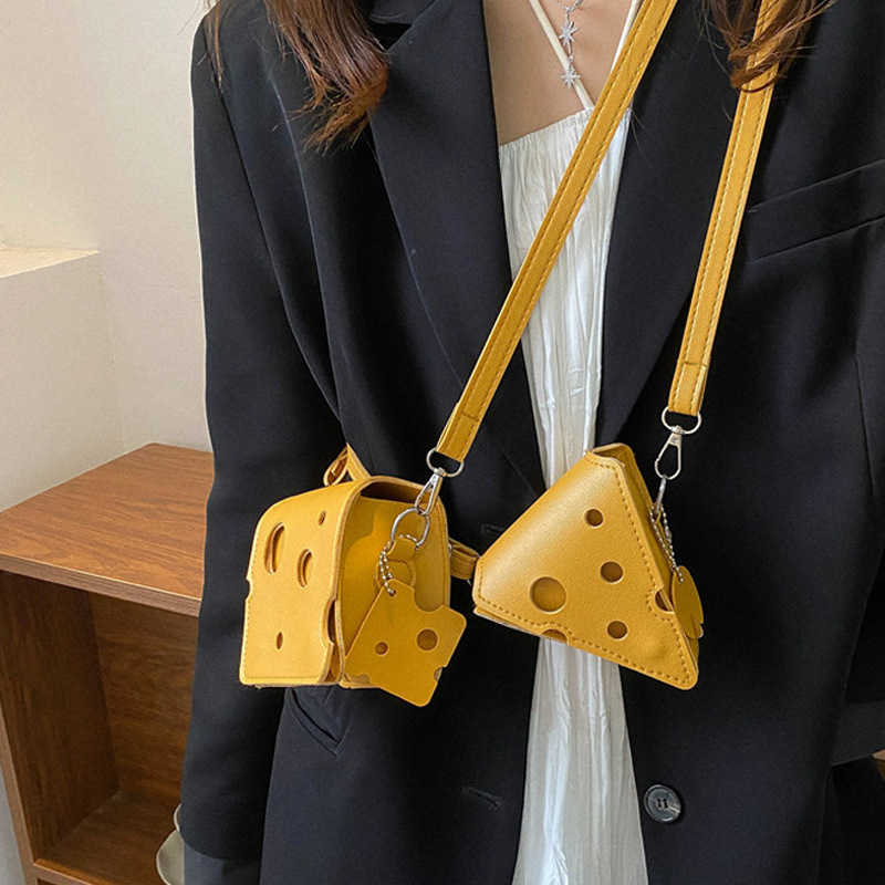 Niche Design 2026 New Trendy Cute Mini Hole Cheese Triangle Lipstick Earphone Crossbody Coin Small Square Bag Q261016