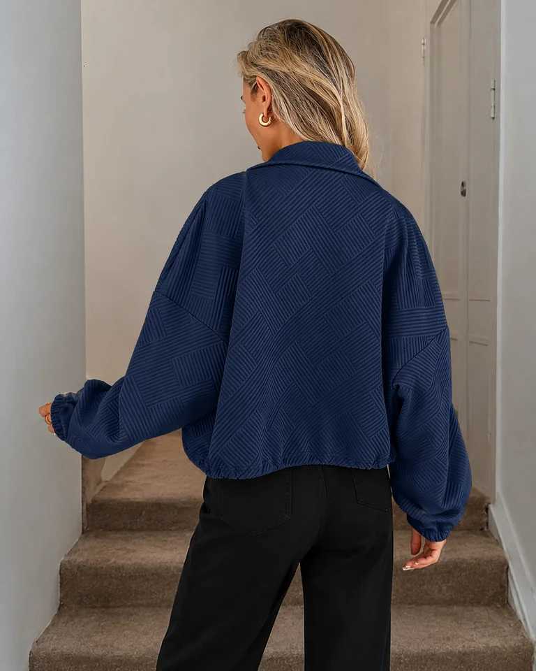Jackets Women Cropped Jacket Men's Oversized Zip Up Bomber Jacket Casual Streetwear Outerwear Stand Collar Textured Coat Fall Winter Women N261