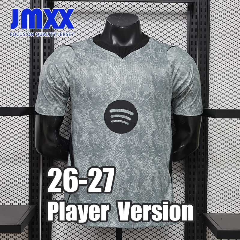 4XL 3XL XXXL JMXX Player Version 26 27 Barcalonal Soccer Jersey GK Goalkeeper Grey Home Away Special Pre Match Training Styles Uniforms Mens Jerseys