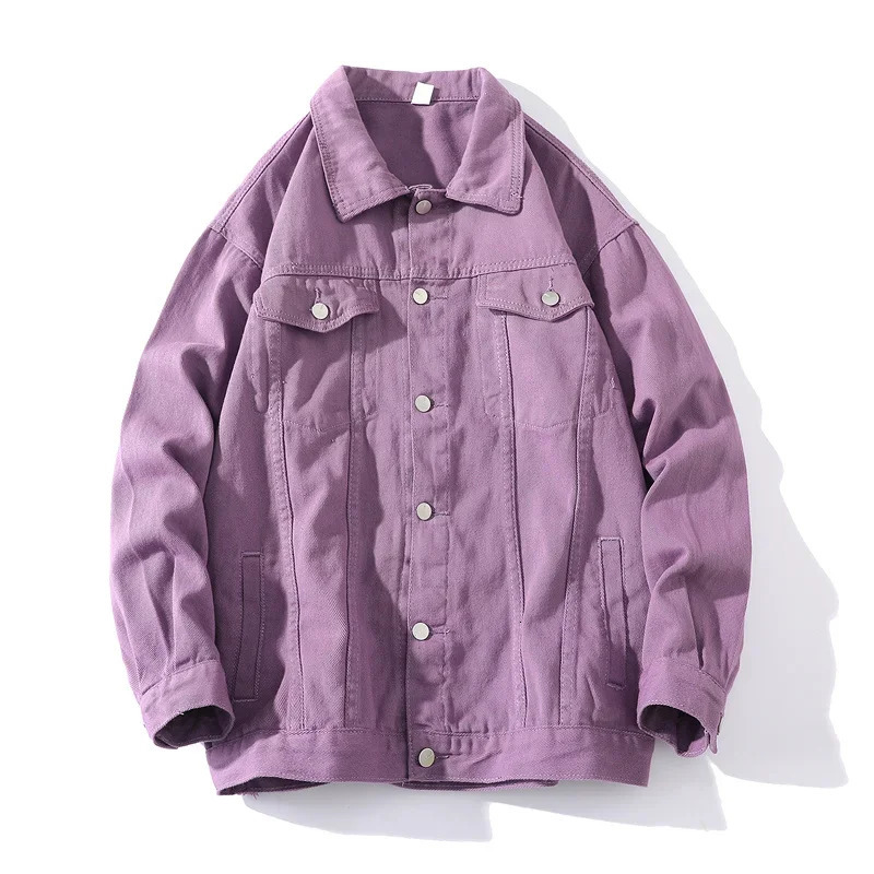 Men's Black Denim Jacket Singlebreasted Square Collar Longsleeved Coats Blue Gray White Purple Jackets 261012