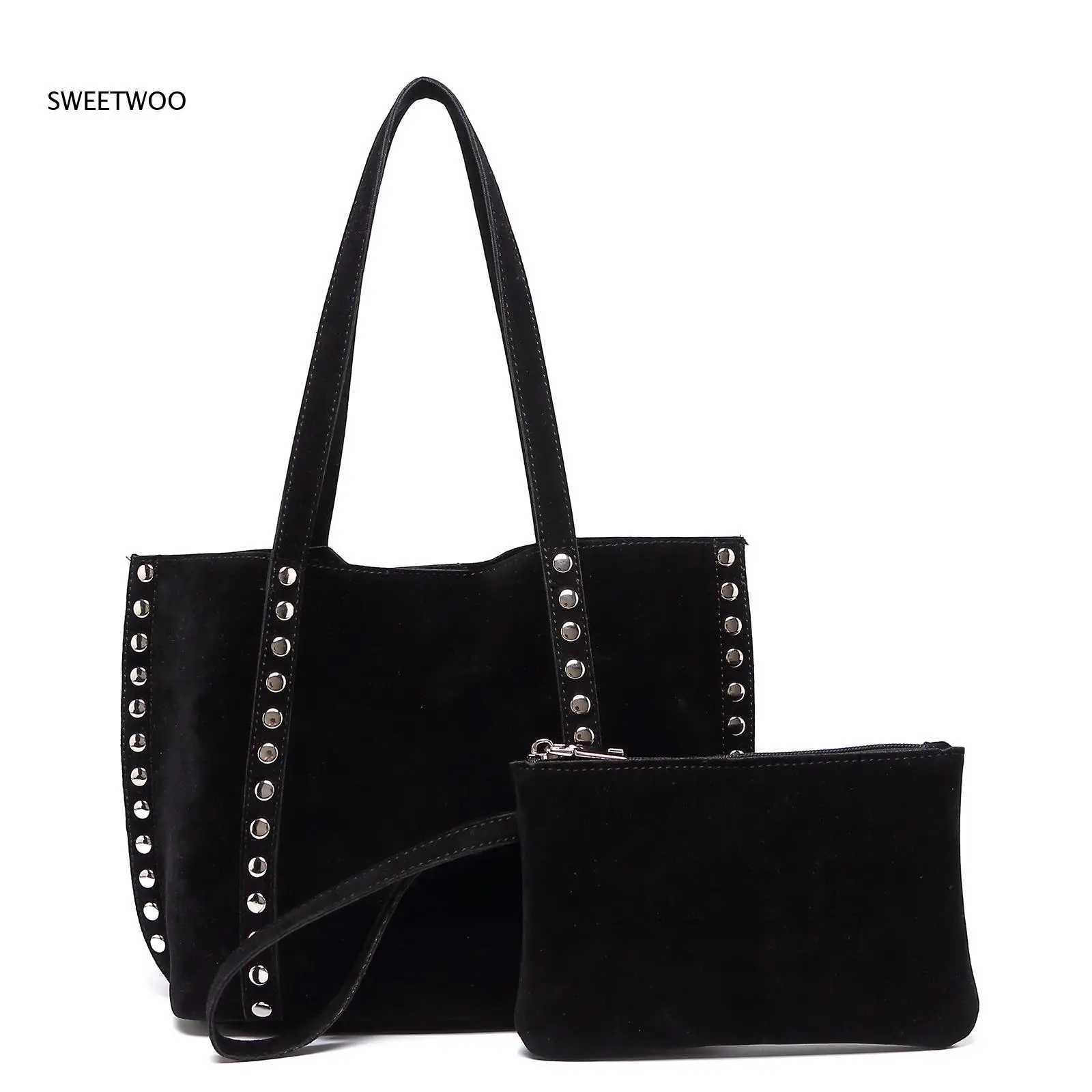 Shoulder Bags Brown Suede Studded Tote Bag with Matching Wristlet Pouch for Casual Everyday and Western Style Outfits 2026 X261016