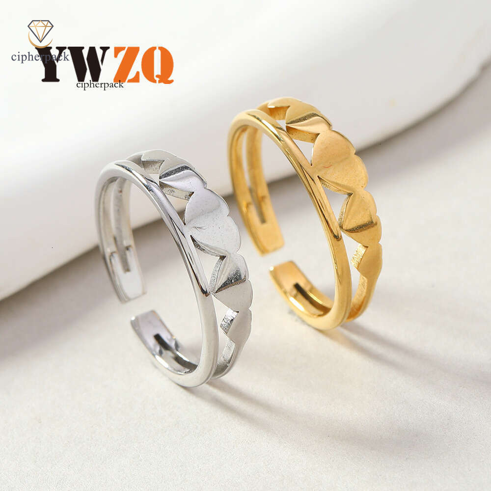 titanium open niche design 5-heart couple ring 925 Sterling Silver 14K Gold jewelry manufacturer wholesale