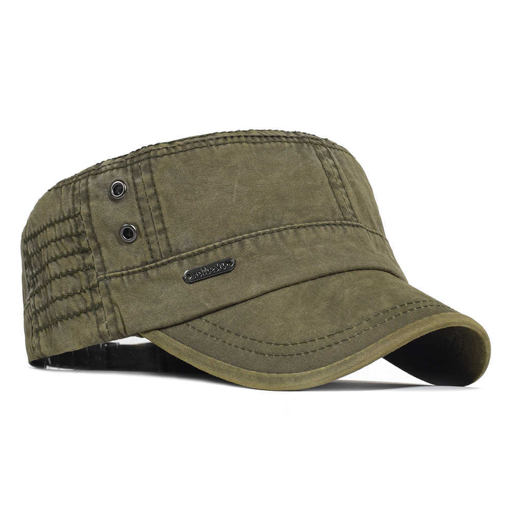 Seasons Four Washed Cotton Flat Caps Men Women Military cap Unique Design Vintage Flat Top Hat S2610162KBC