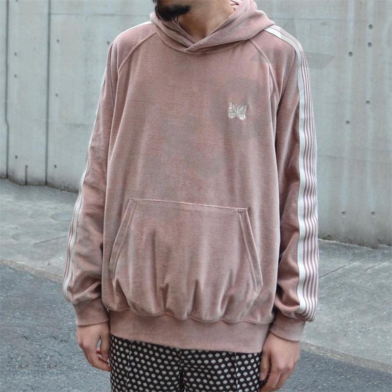 Designer Dusty Pink Hoodie Butterfly Embroidery Chest Logo Multi White Side Striped Raglan Sleeve Unisex Loose Fit Pullover With Kangaroo Pocket