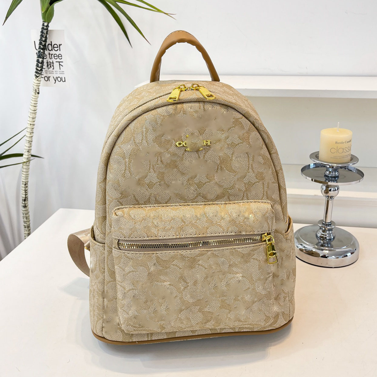 C letter printed classic backpack women designer luxury backpack versatile simple casual commuting bag travel bag unisex