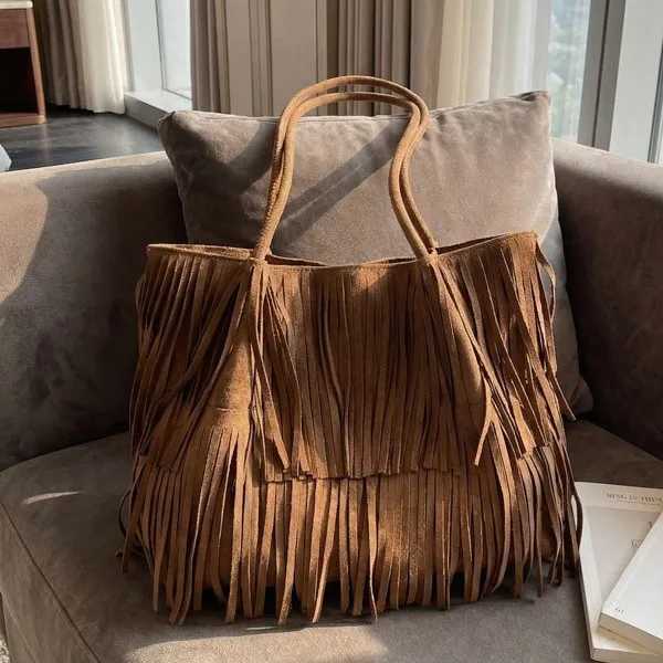 Shoulder Bags Vintage Tassel Women Shoulder Bags Large capacity Design Faux Suede Ladies handbag Bohemian big totes Bolsa Feminina brown X261016