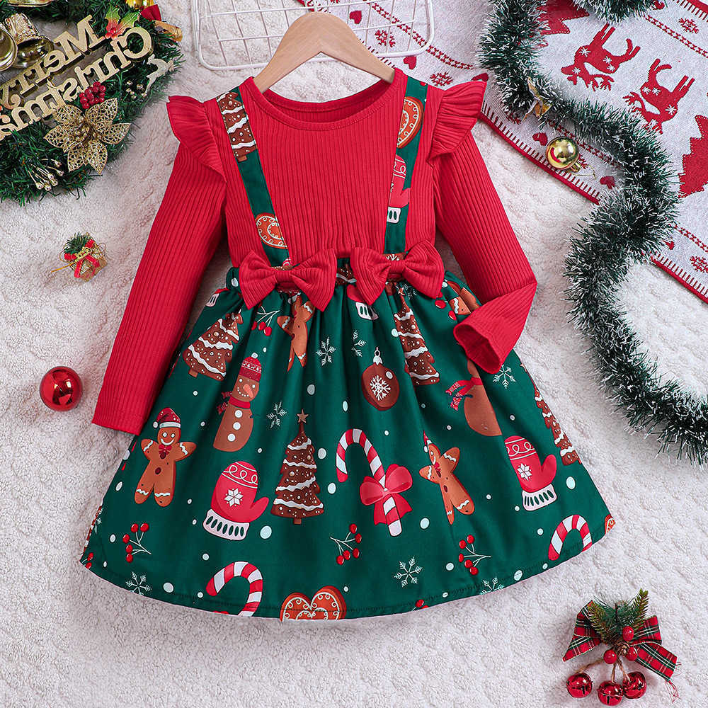 Christmas Kids Dress for Girls Clothes Autumn Winter 2024 New Child Cute Cartoon Print Long Sleeve Princess Dress Casual 2-8Y S261016204H