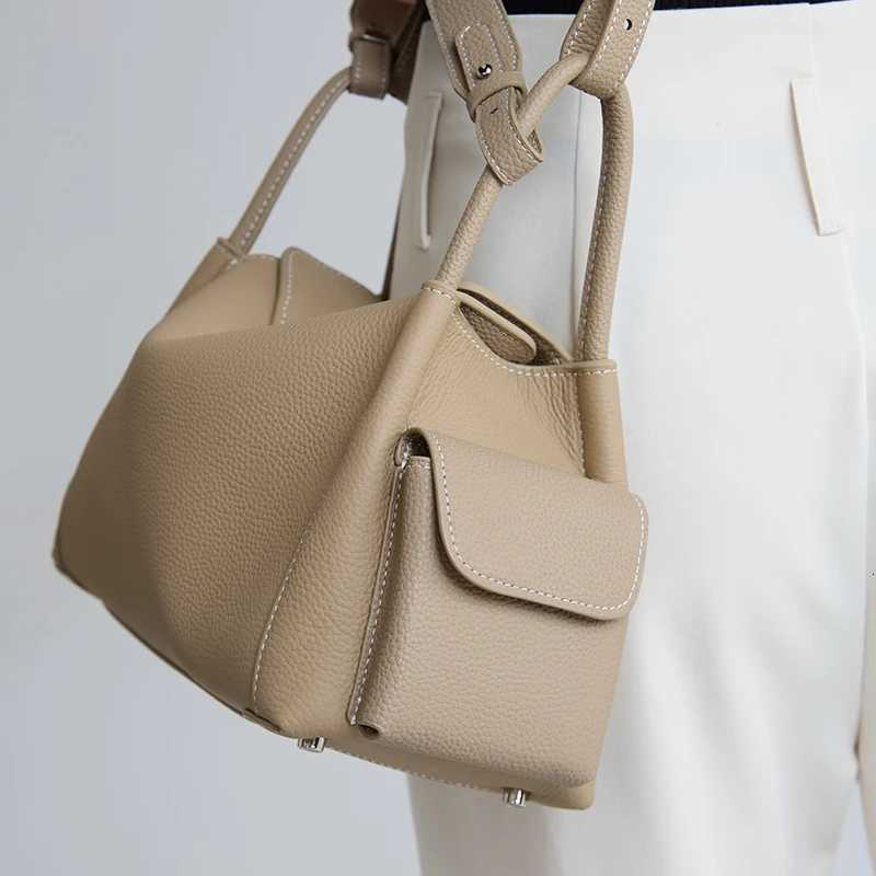 Shoulder Bags New Women's Genuine Cowhide Leather Hobo Shoulder Bag Pebbled Leather Underarm Handbag Small Pockets Minimalist Commuter Purse X2