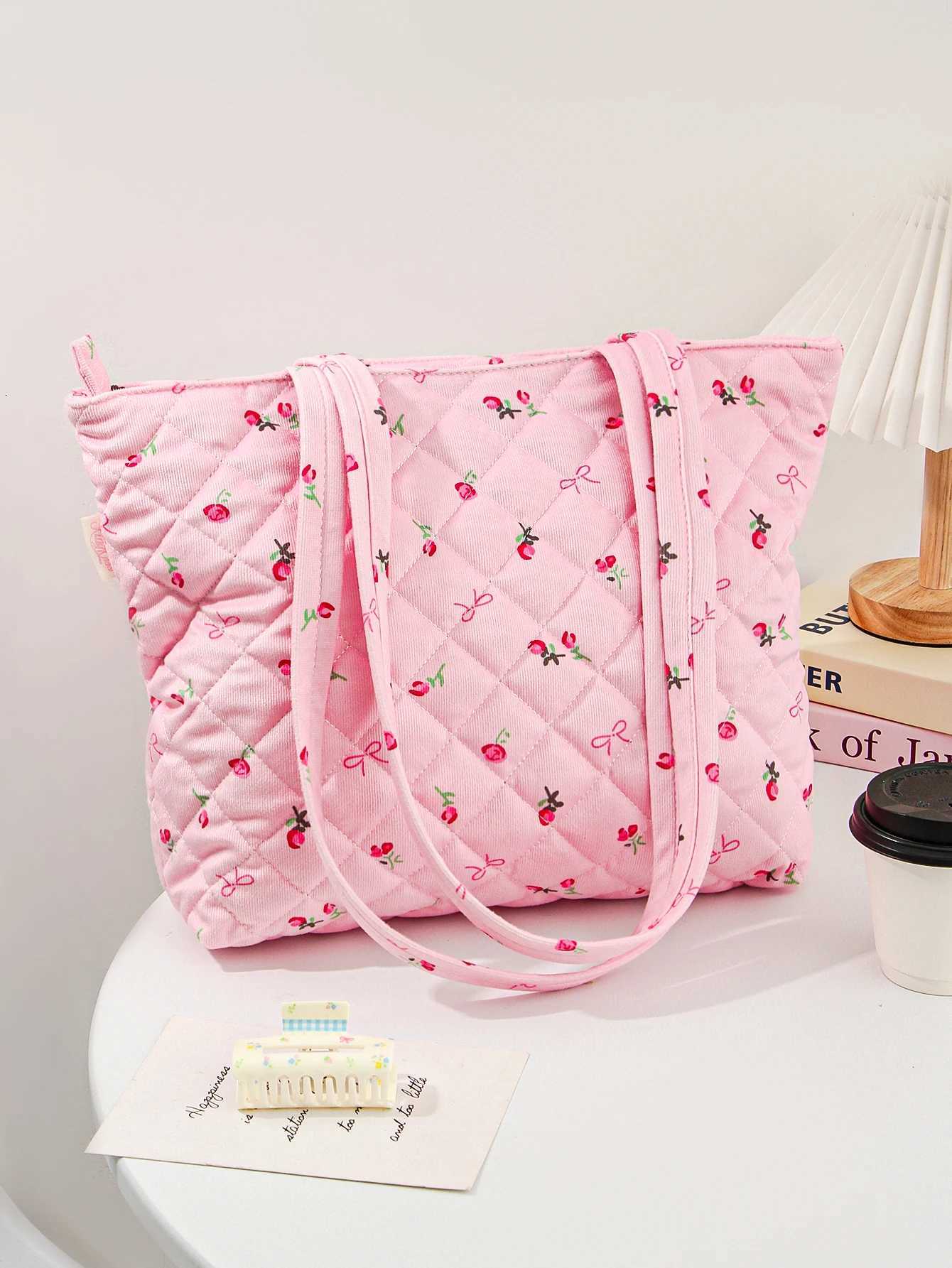 Totes 1pcs Fashion Bow and Rose Floral Tote Bag Cute High-end Girls Casual Fashion Tote Bag Large Capacity Women Suede Tote Bag Cut X261016