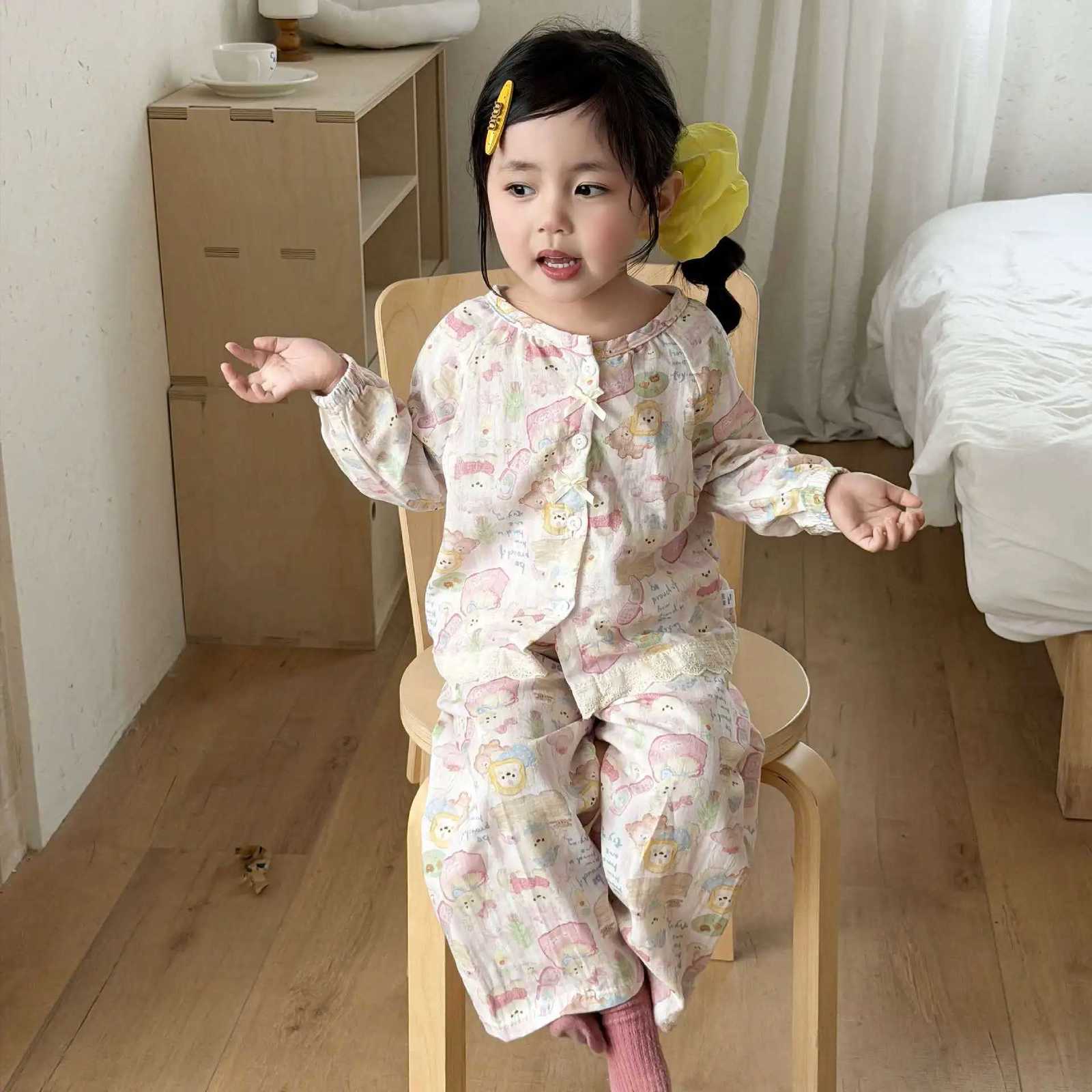 Pajamas Boys Girls Cute Cartoon Print Pajamas Hewear Long Sle Lapel Spwear Kids Spring Summer Casual Clothing Sets PyjamasW261018