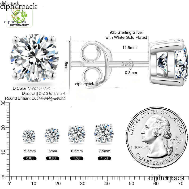 0.5CT 1CT 2CT 3CT Gold Plated Earring Jewelry Sterling Sier GRA VVS Moissanite Dia Ear Stud for Men Women 1d