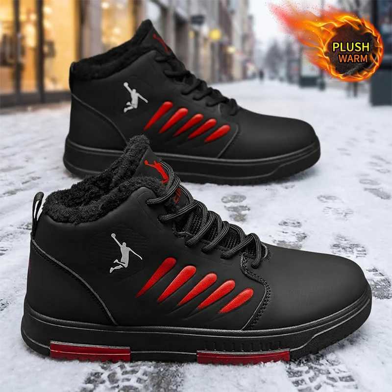 Casual Shoes Men Winter Fleece Lined Hightop Sneakers Laceup Leather Upper Nonslip Sole Warm Casual Skate Shoes For Daily Wear H261016