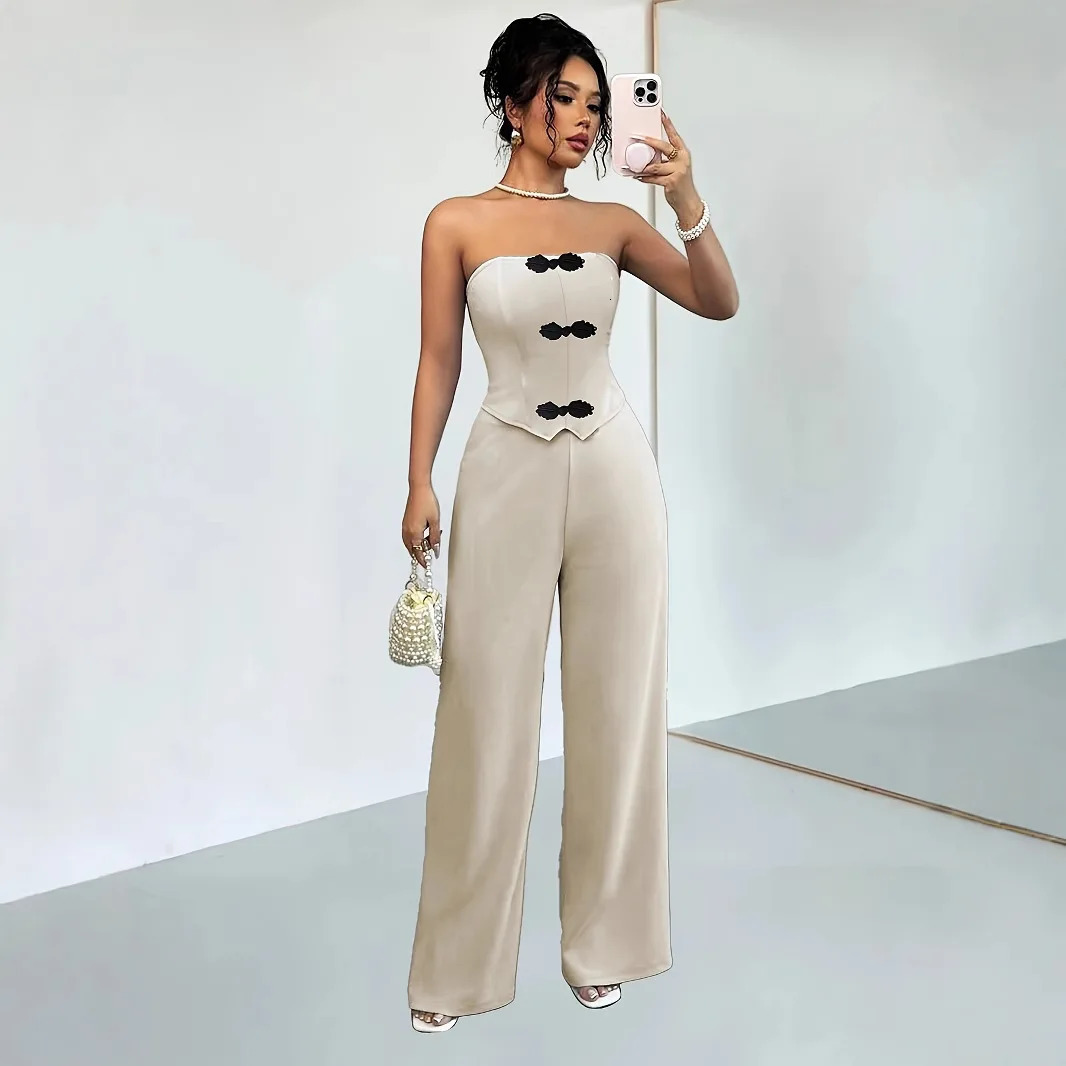 2026 Summer Women's Twopiece Set Slimfit Camisole With Wideleg Pants Formal Evening Gowns Beach y Robe Boho 261015