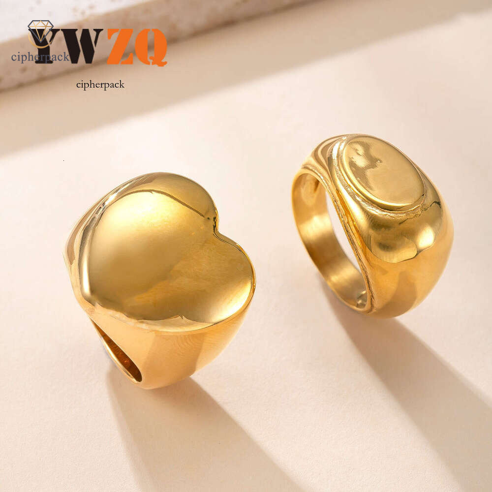 Hip Hop Style Sterling Silver 14K 18K Gold ring cast heart-shaped smooth ring for women high-end 18k gold-plated titanium steel jewelry wholesale