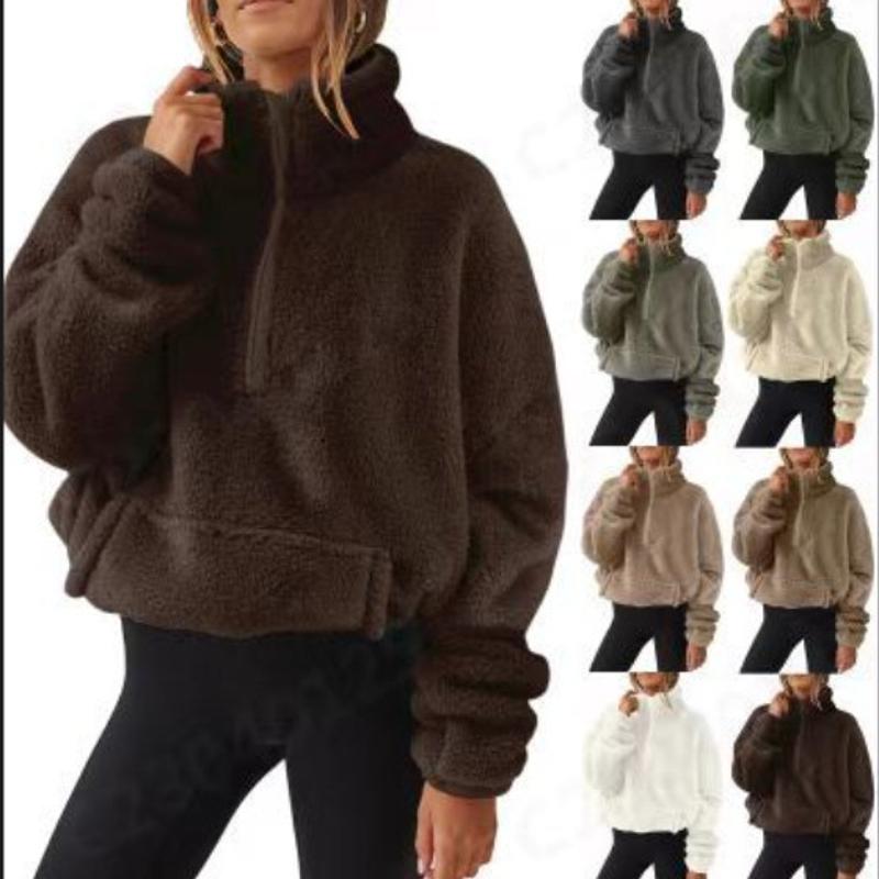 Sweat-shirt à col montant en polaire pour femmes de styliste, épais et chaud, pull décontracté avec poches, ourlet à cordon de serrage, hauts d'a